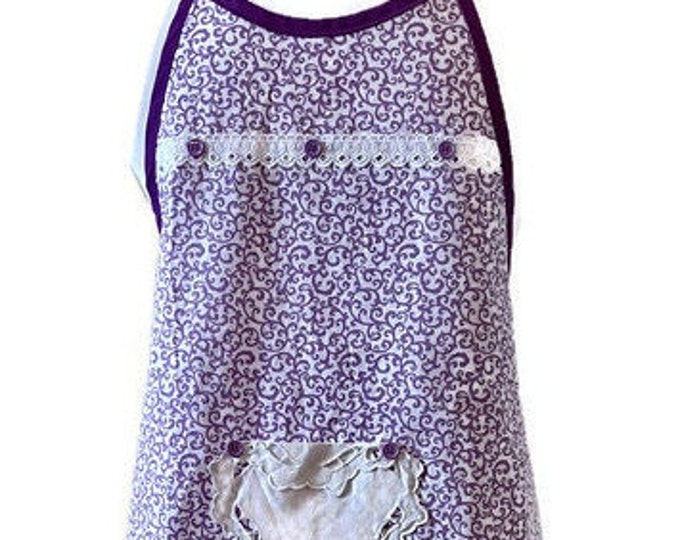 Swirl Print Purple and White Preteen Apron Fits Girls' Sizes 10-12