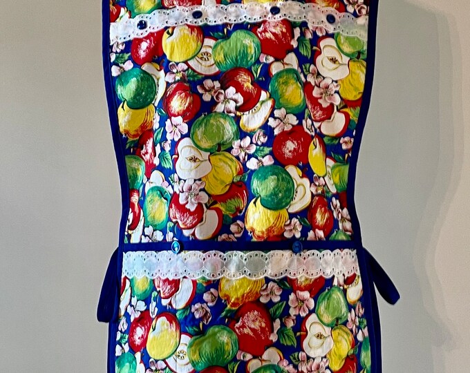 Apples on Blue Cobbler Apron Fits Sizes XL or 1X