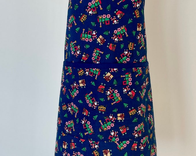 Santa and Train Christmas Print Child's Apron Fits Sizes 5-6