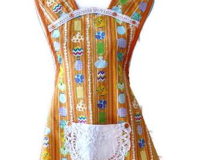 Orange Vintage Print Old-Fashioned Apron Fits Sizes M-L