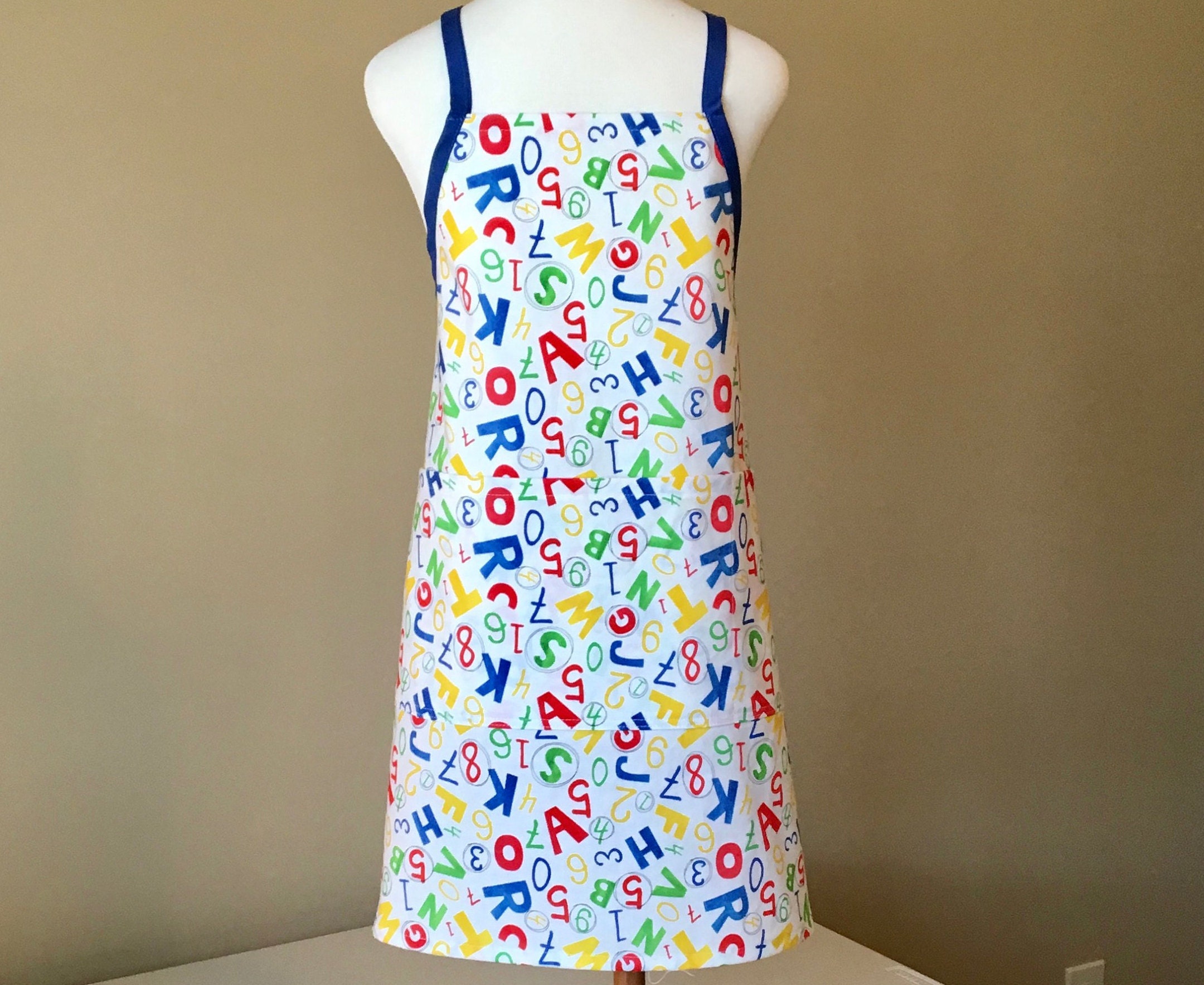 Child's Apron in Numbers and Letters Print / Apron for Boys / Apron for