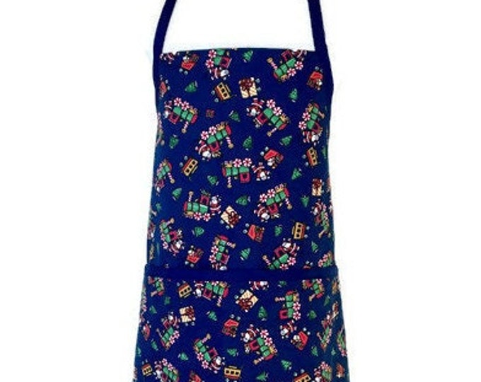 Santa and Train Christmas Print Child's Apron Fits Sizes 5-6