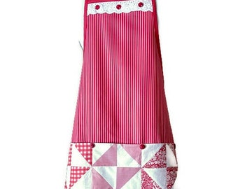 Red and White Striped Quilt Block Apron Sizes S-M-L