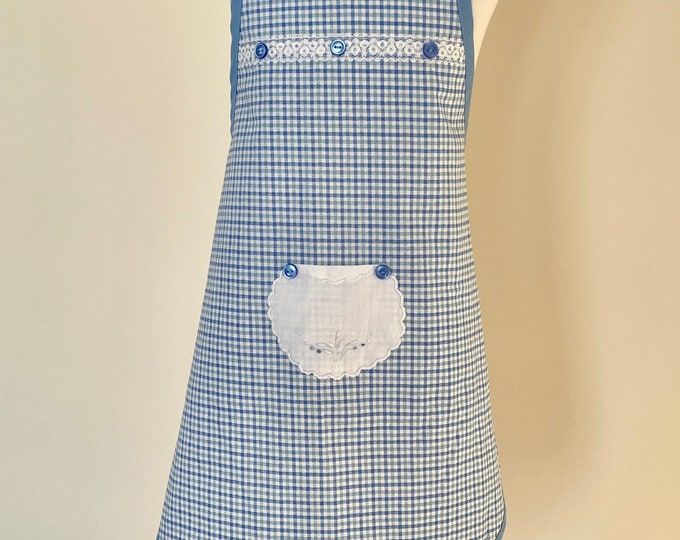 Blue Plaid Print Apron for Girls Fits Sizes 5-6