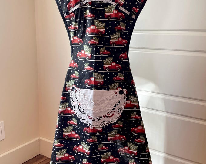 Christmas Truck Print Old-Fashioned Apron Fits Sizes L or XL