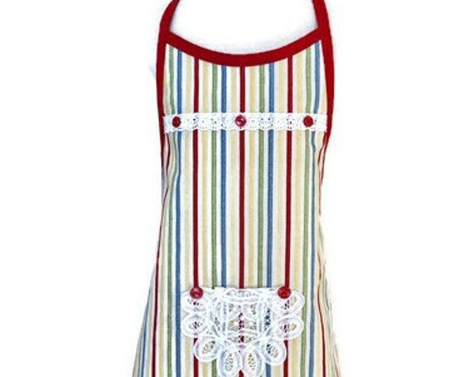 Girl's Full Apron in Stripes Fits Sizes 7-8