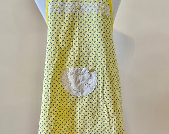 Bold Yellow and Blue Paisley Preteen Apron Fits Sizes 10-12
