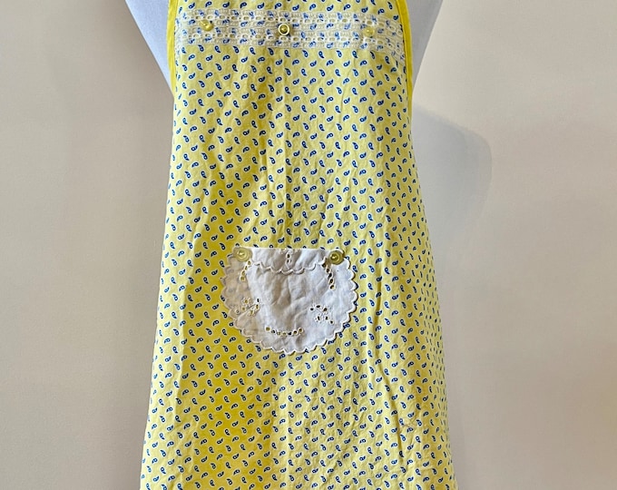 Bold Yellow and Blue Paisley Preteen Apron Fits Sizes 10-12