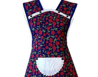 Roses on Blue Old-Fashioned Apron Fits Sizes M-L