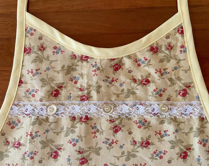 Yellow With Pink Floral Print Girl's Apron Fits Sizes 7-8