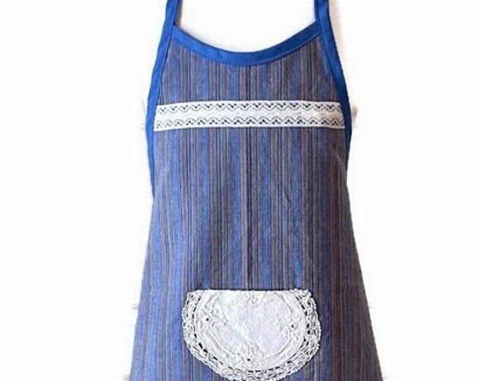 Blue, Red, Yellow Striped Girl's Apron Fits Sizes 3-4