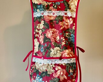 Cobbler Apron in Burgundy Floral Print Fits Sizes S, M or L