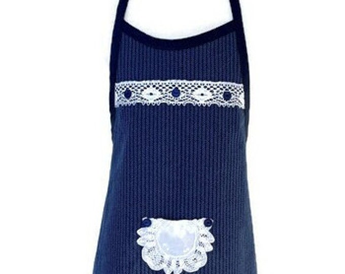 Navy Geometric Print Apron for Girls Fits Sizes 5-6