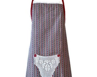 Full Apron in Vintage Striped Fabric Fits Sizes M-L-XL