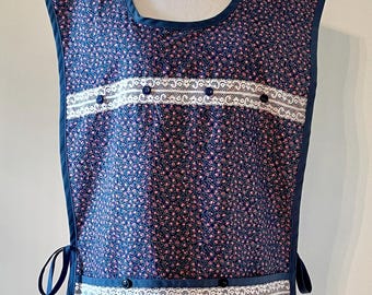 Pink Flowers on Dark Blue Cobbler Apron Fits Sizes 2X or 3X