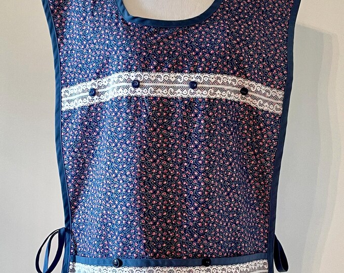 Pink Flowers on Dark Blue Cobbler Apron Fits Sizes 2X or 3X