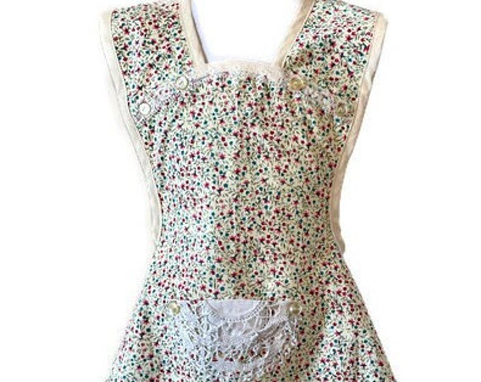 Buttercream Floral Print Old-Fashioned Apron Fits Sizes 7-8