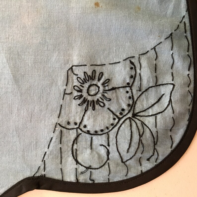 Blue Apron from Vintage Stamped Cloth with Embroidery Apron for Women Size XS-S