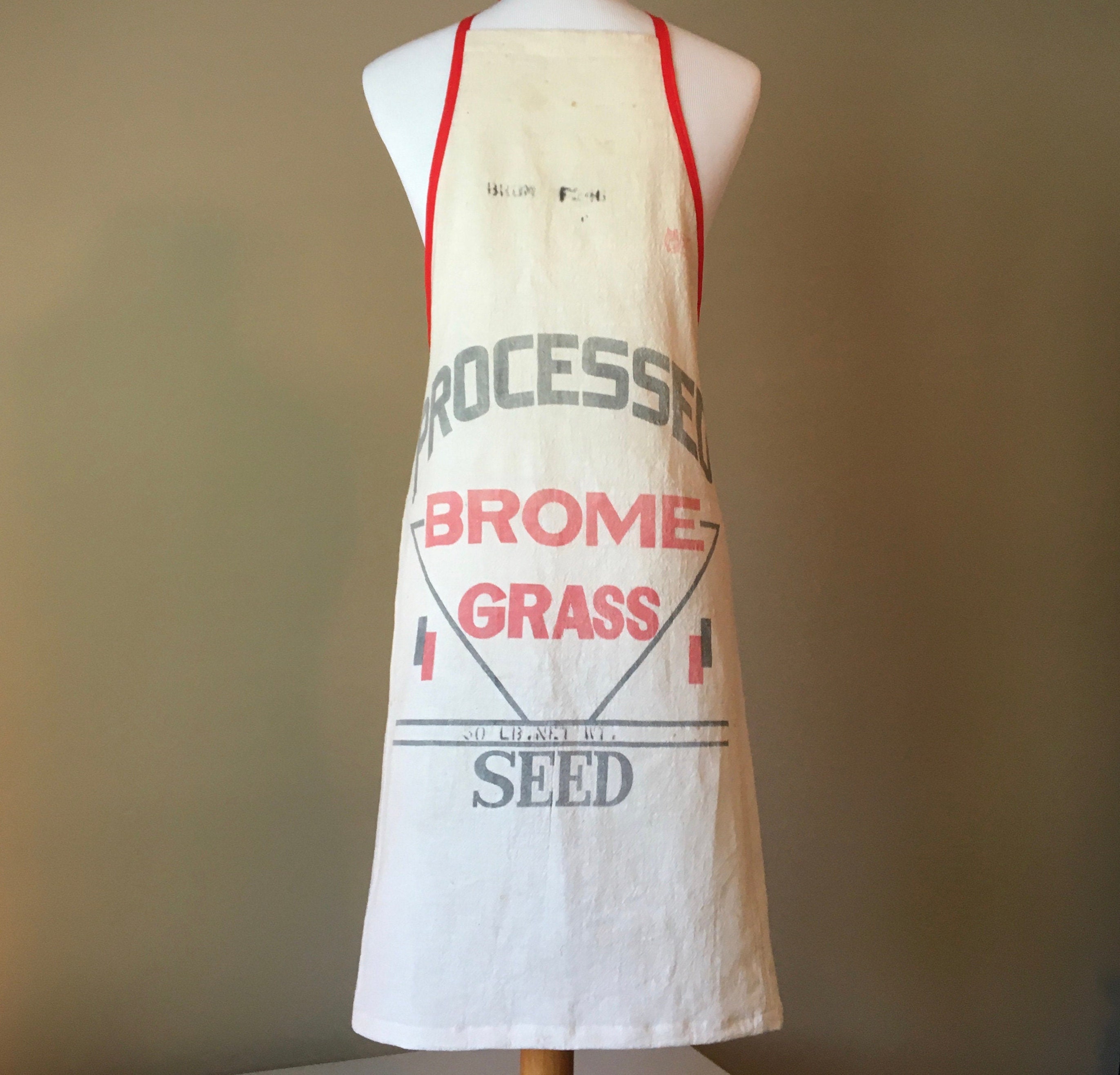 Brome Grass Seed Apron / Upcycled Apron from Vintage Seed Sack / Aprons