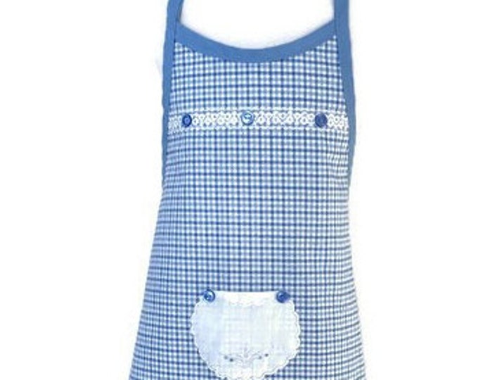 Blue Plaid Print Apron for Girls Fits Sizes 5-6