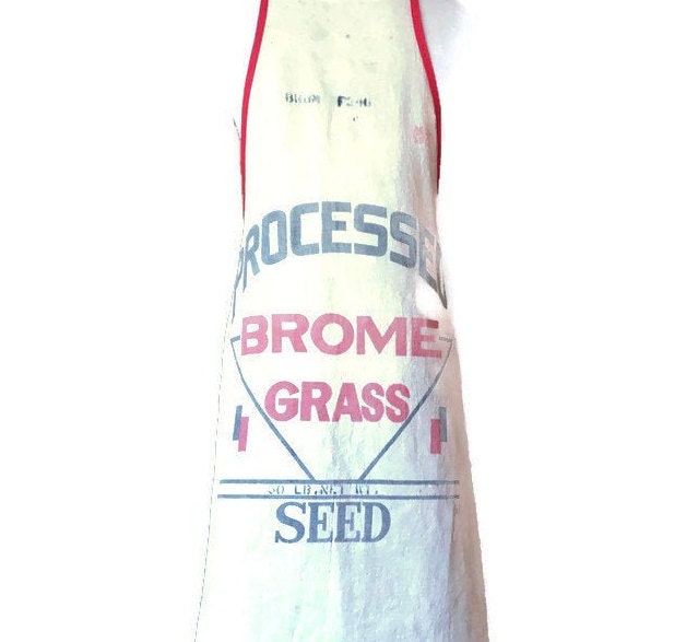 Brome Grass Seed Apron / Upcycled Apron from Vintage Seed Sack / Aprons