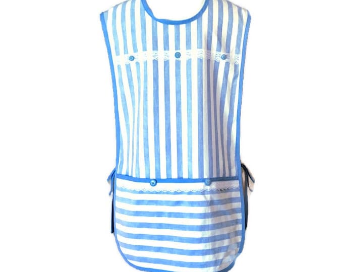 Blue and White Striped Cobbler Apron for Women Fits Sizes XL or 1X