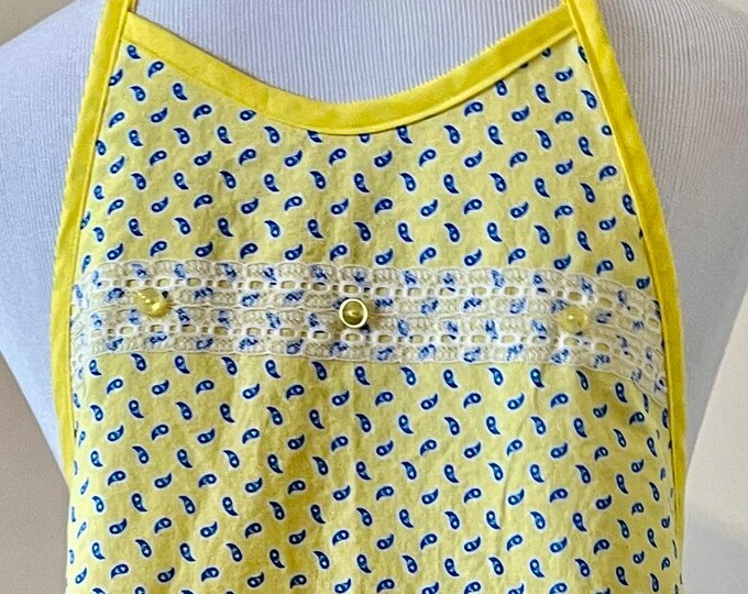 Bold Yellow and Blue Paisley Preteen Apron Fits Sizes 10-12