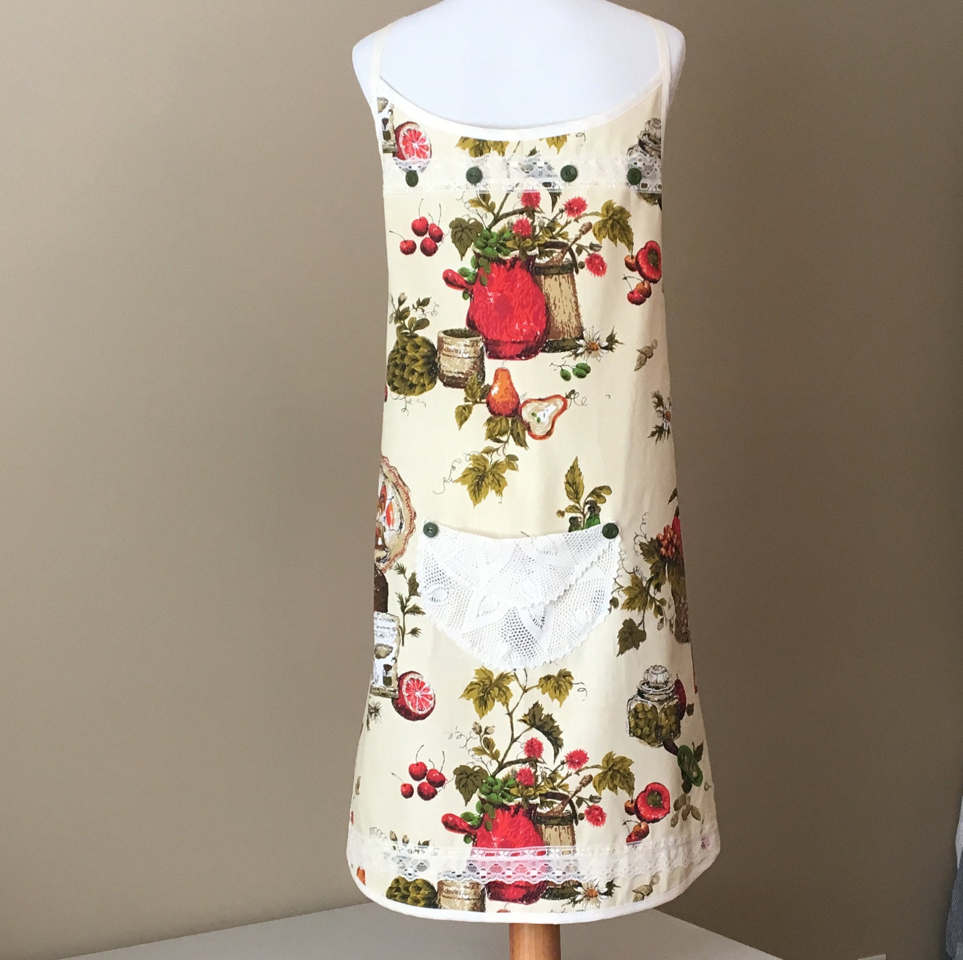Plus Size AllVintage Apron in KitchenTheme Print / Plus Size Apron