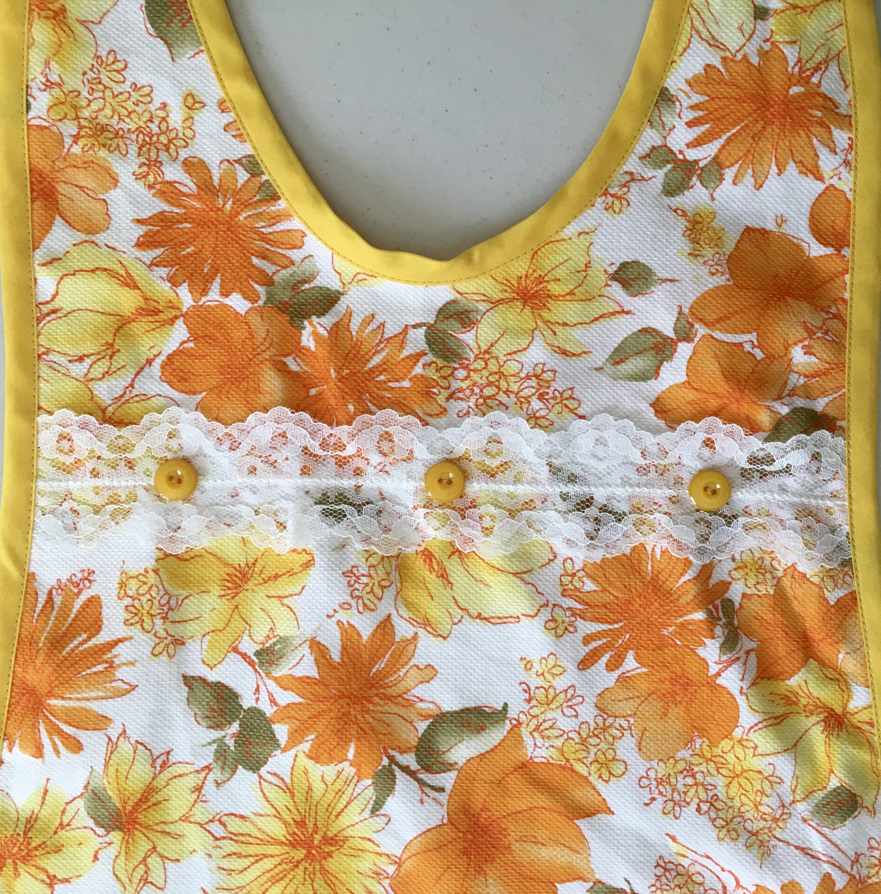 Yellow and Orange Vintage Fabric Apron / Apron for Women Size ML