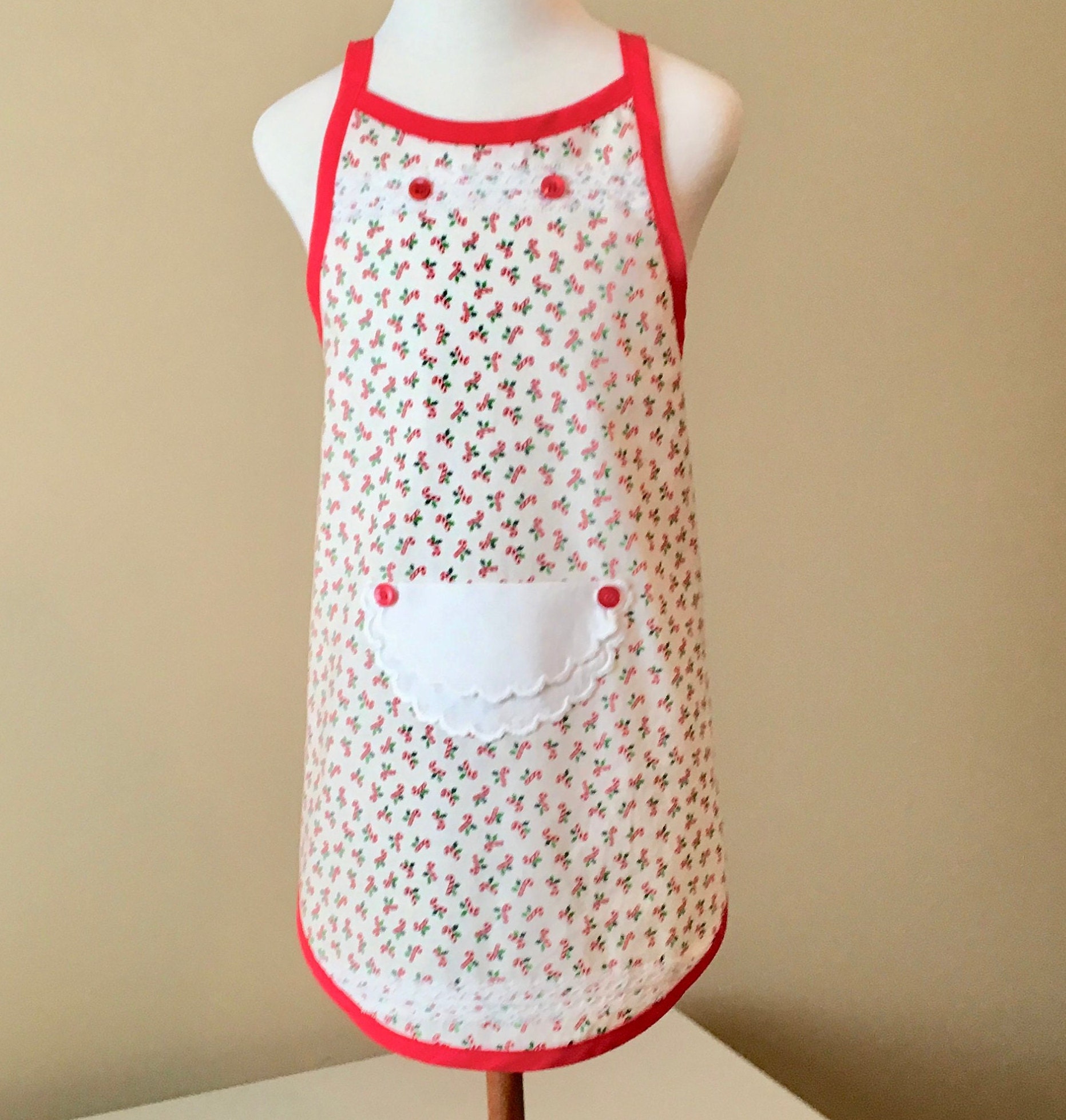Candy Cane Girl's Christmas Apron / Girl's Apron Size 34