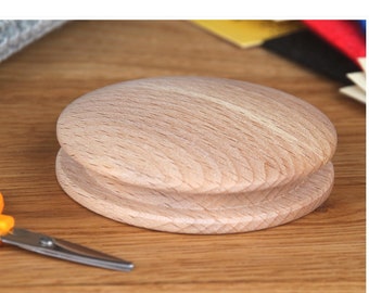 Wooden darning disc for visible mending holes in your jumpers, jeans and socks. Hand crafted Speedweve type loom, alternative to mushroom