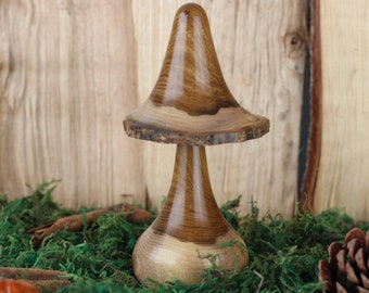 Wooden mushroom made from Laburnum #7. Hand crafted unique gift, ideal present for the nature lover, featuring small natural split