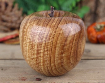 Turned wooden fruit, hand crafted apple made from Kiaat wood