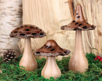 Handmade wooden mushrooms, decorative fungi ornaments made with a Banksia seed pod. Ideal natural gift for the nature lover!!