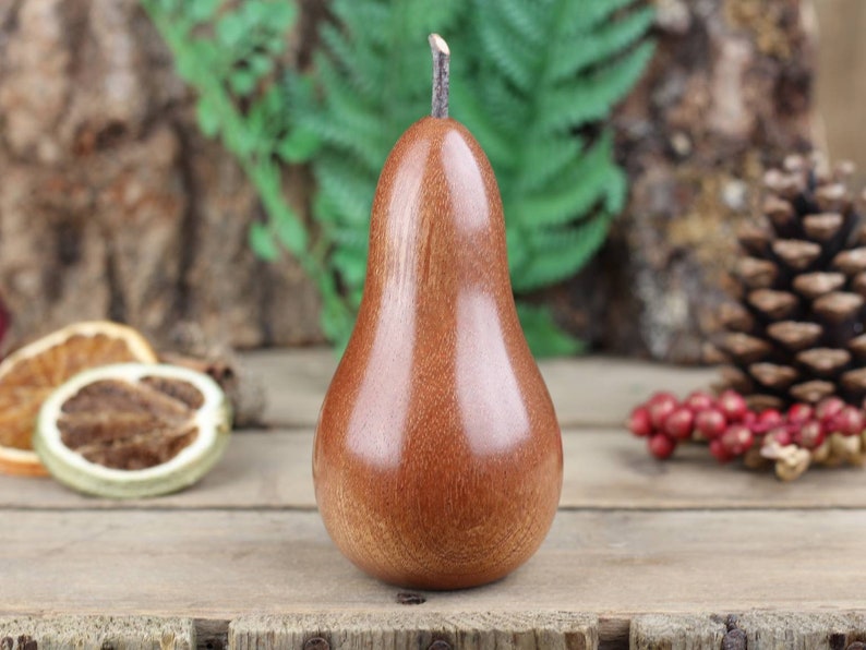 Hand crafted wooden Pear made from Sapele Mahogany A image 4