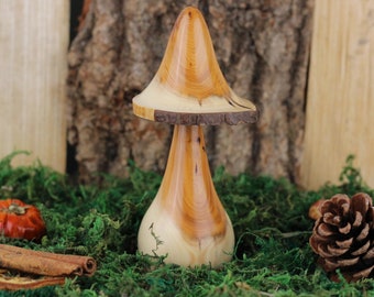 Decorative wooden mushroom made from Yew wood #11. Hand crafted unique fungi gift, ideal present for the nature lover