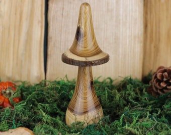 Wooden mushroom made from Laburnum #1. Hand crafted unique gift, ideal present for the nature lover, featuring small natural split