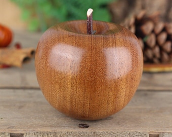 Wooden Apple made from Sapele C, turned wooden fruit hand made on a lathe