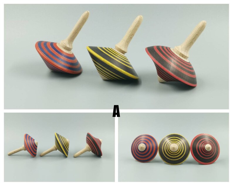 Three wooden spinning tops Spinning top Party favors Etsy