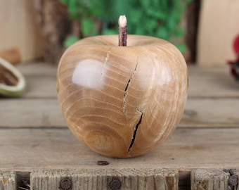 Stunning hand crafted decorative wooden Apple made from rippled Ash featuring natural splits B
