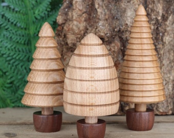 3 wooden tree ornaments, made from Beech & Walnut, ideal housewarming present or for that special holiday or birthday gift!