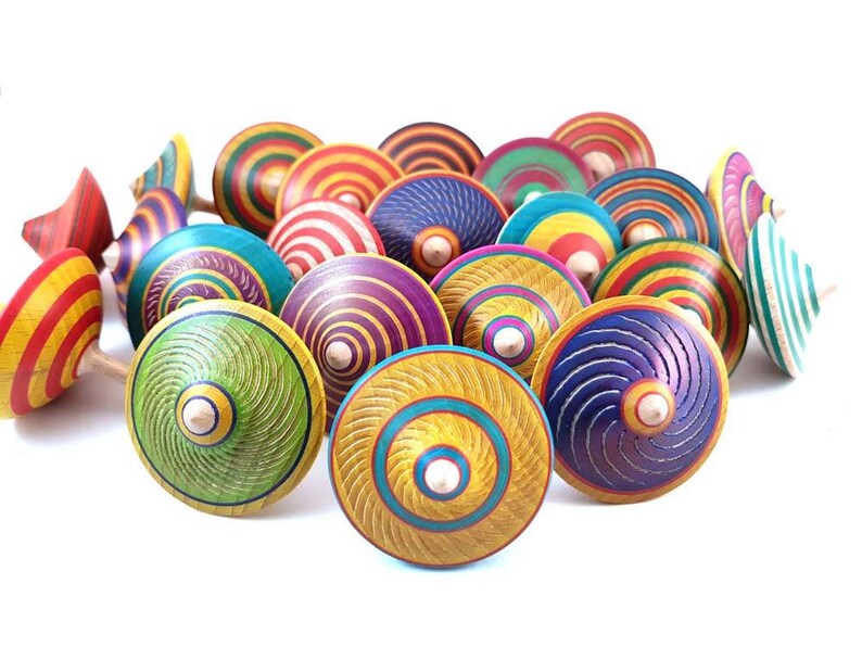 Wooden spinning tops Turned top Handmade gift Vintage game Etsy