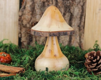 Hand crafted mushroom made from Yew wood #29. Unique wooden fungi gift, ideal present for the nature lover