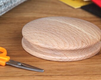 Handmade wooden darning disc for visible mending clothes by Silvanwoodturning