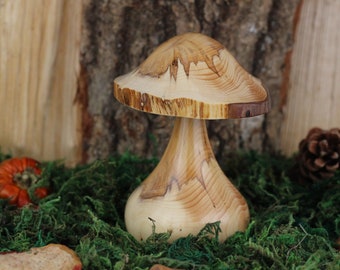 Wooden mushroom made from Yew wood #26. Hand crafted unique fungi gift, ideal present for the nature lover