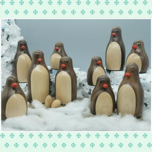Wooden Penguin Ornaments, hand crafted animal figures, ideal for Christmas secret Santa gifts
