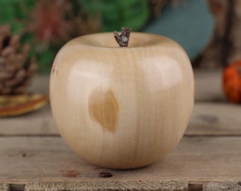 Wooden Apple made from Pear wood, turned wooden fruit hand made on a woodturning lathe A