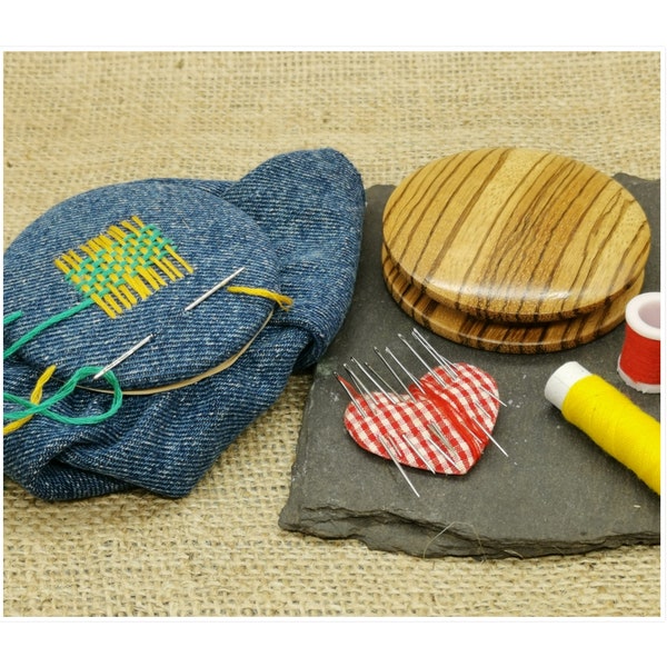 Hand crafted darning disc made from Zebrano wood, the ideal addition to your sewing kit. Ideal for visible mending your socks and jumpers!