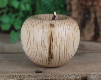 Small wooden Apple made from Holm or Holly Oak B, turned wooden fruit hand made on a lathe