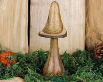 Wooden mushroom made from Laburnum wood #16. Hand crafted unique gift, ideal present for the nature lover